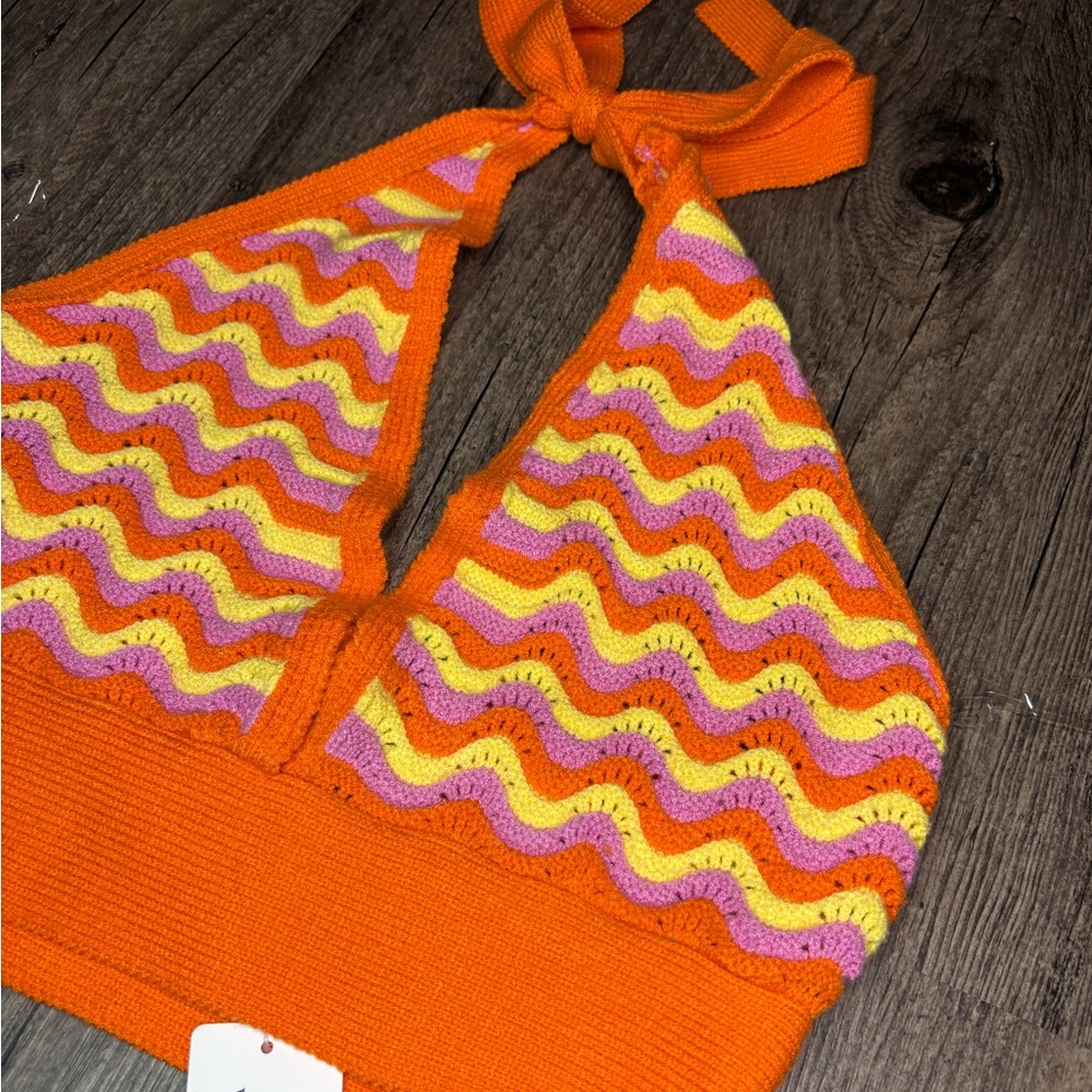Summer Striped Crochet Halter Crop Top NWT Windsor Size M Moderate Stretch - Picture 5 of 14
